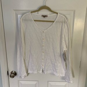 FLAX White linen “social cute cardi” size: Med